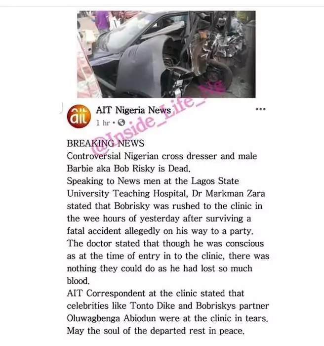 nigerian cross dresser bobrisky dies